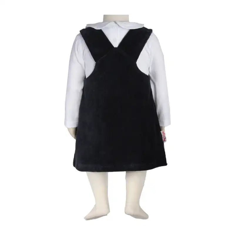 ست تی شرت آستین بلند و سارافون نوزادی آدمک مدل جیب دار رنگ نوک مدادی