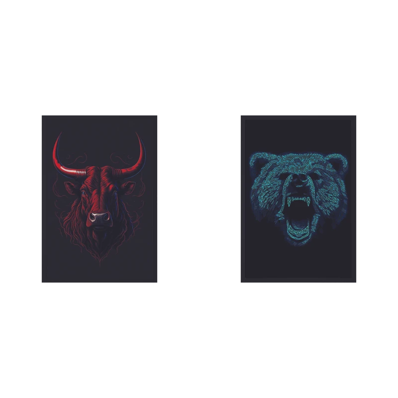 تابلو طرح گاو و خرس فریم مشکی مجموعه 2 عددی
