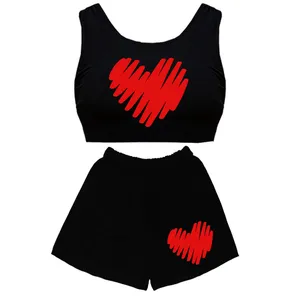 ست نیم تنه و شلوارک زنانه مدل قلب 2 کد D08