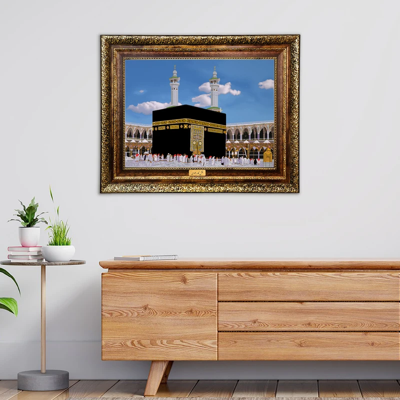 تابلو فرش ماشینی نقش نگار رضوی طرح کعبه کد 530H