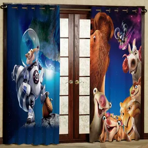 پرده مدل کارتون عصر یخبندان مخمل پانچی کد 1198L سایز 140x280 سانتی متر