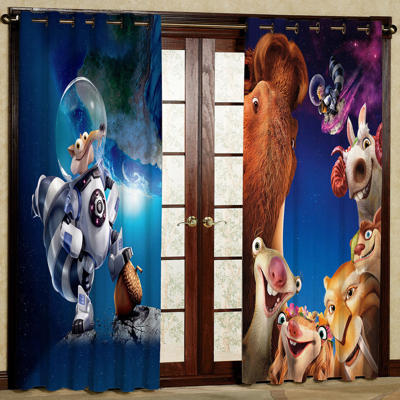 پرده مدل کارتون عصر یخبندان مخمل پانچی کد 1198L سایز 140x280 سانتی متر
