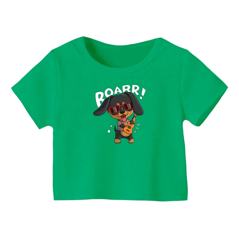 کراپ‌ تی‌شرت آستین کوتاه زنانه مدل سگ کد ۱۰