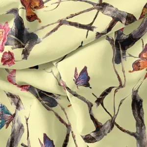 پارچه لباس مدل کرپ بوگاتی طرح گل و پروانه کد 8002C