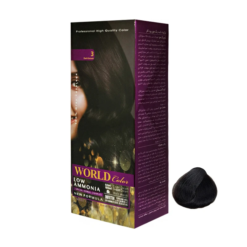     کیت رنگ مو ورد کالر شماره 3 حجم 60 میلی لیتر رنگ قهوه ای تیره