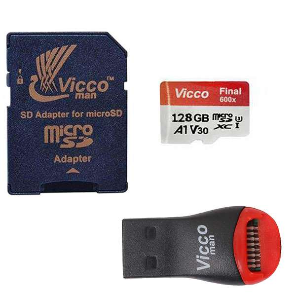 کارت حافظه micro SDXC ویکومن مدل 600X Plus کلاس 10 استاندارد UHS-I U3 سرعت 90MBS ظرفیت 128 گیگابایت به همراه کارت خوان