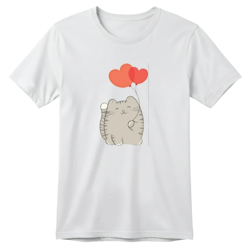 تی شرت آستین کوتاه بچگانه مدل گربه و بادکنک قلبی
