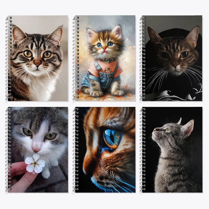 دفتر زبان 50 برگ خندالو مدل دو خط طرح گربه (Cat) کد 879 مجموعه 6 عددی