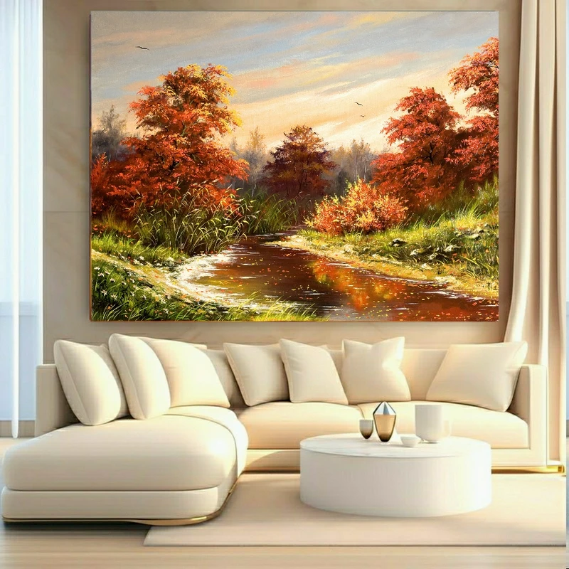 تابلو بوم طرح مخمل نقاشی طبیعت مدل پاییزی کد BK24767