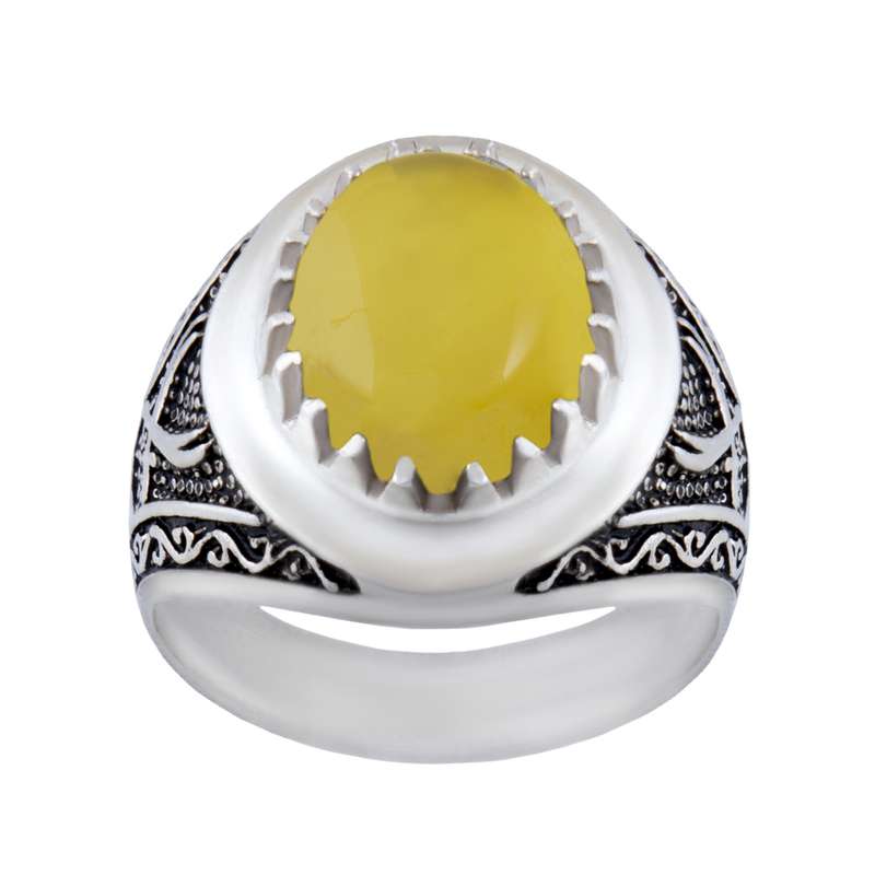 انگشتر نقره مردانه مدل سنگ عقیق شرف الشمس رکاب سیلندری کد AM_051