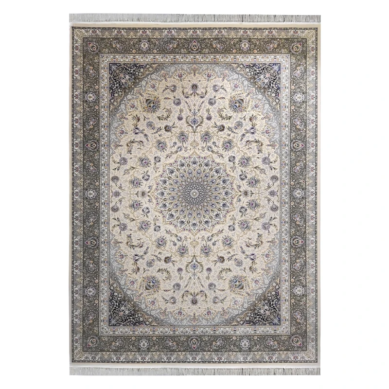 فرش ماشینی 1500 شانه مشهد زمینه موشی حاشیه شکلاتی کد 814003