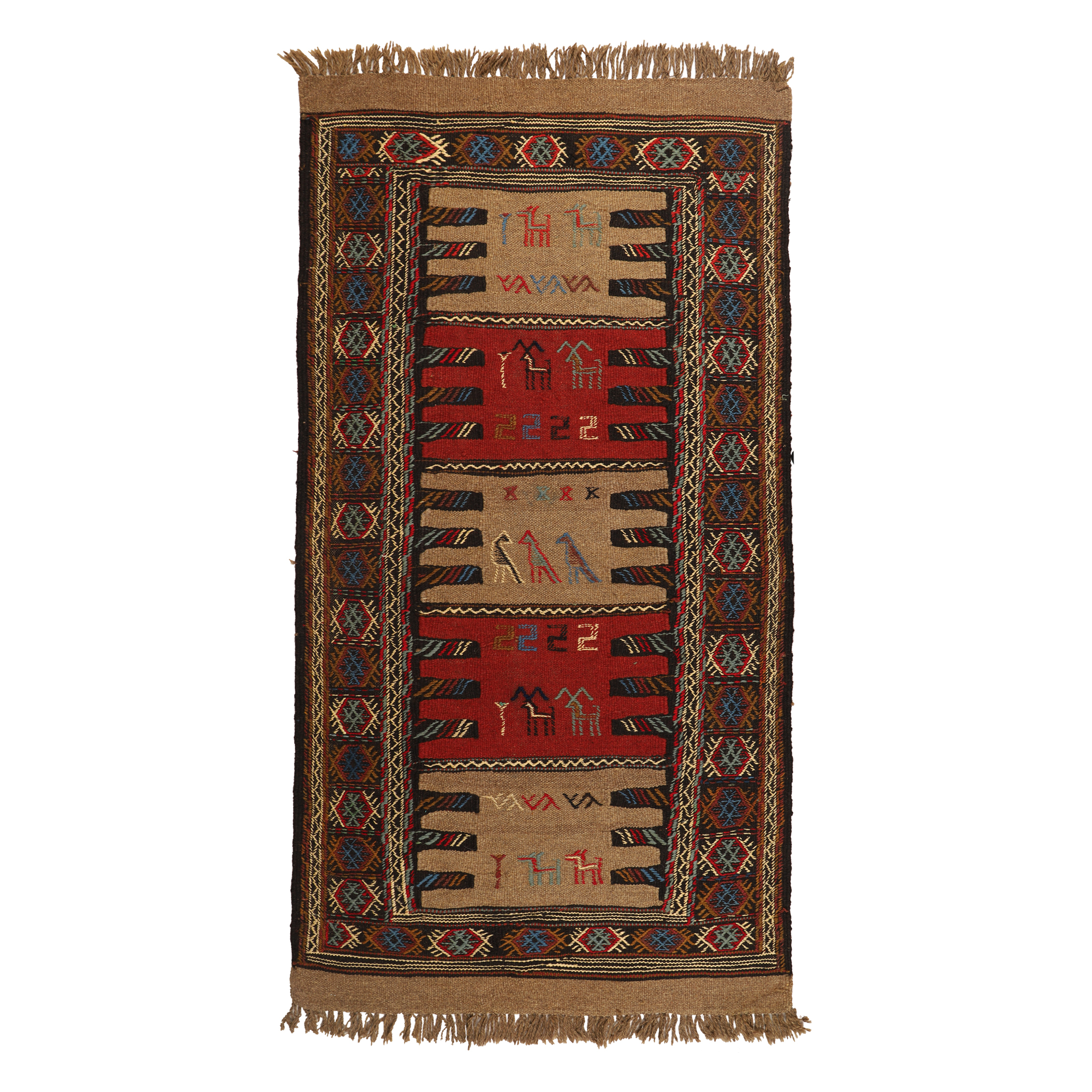 گلیم دستبافت دومتری طرح سفره کردی کد 140386