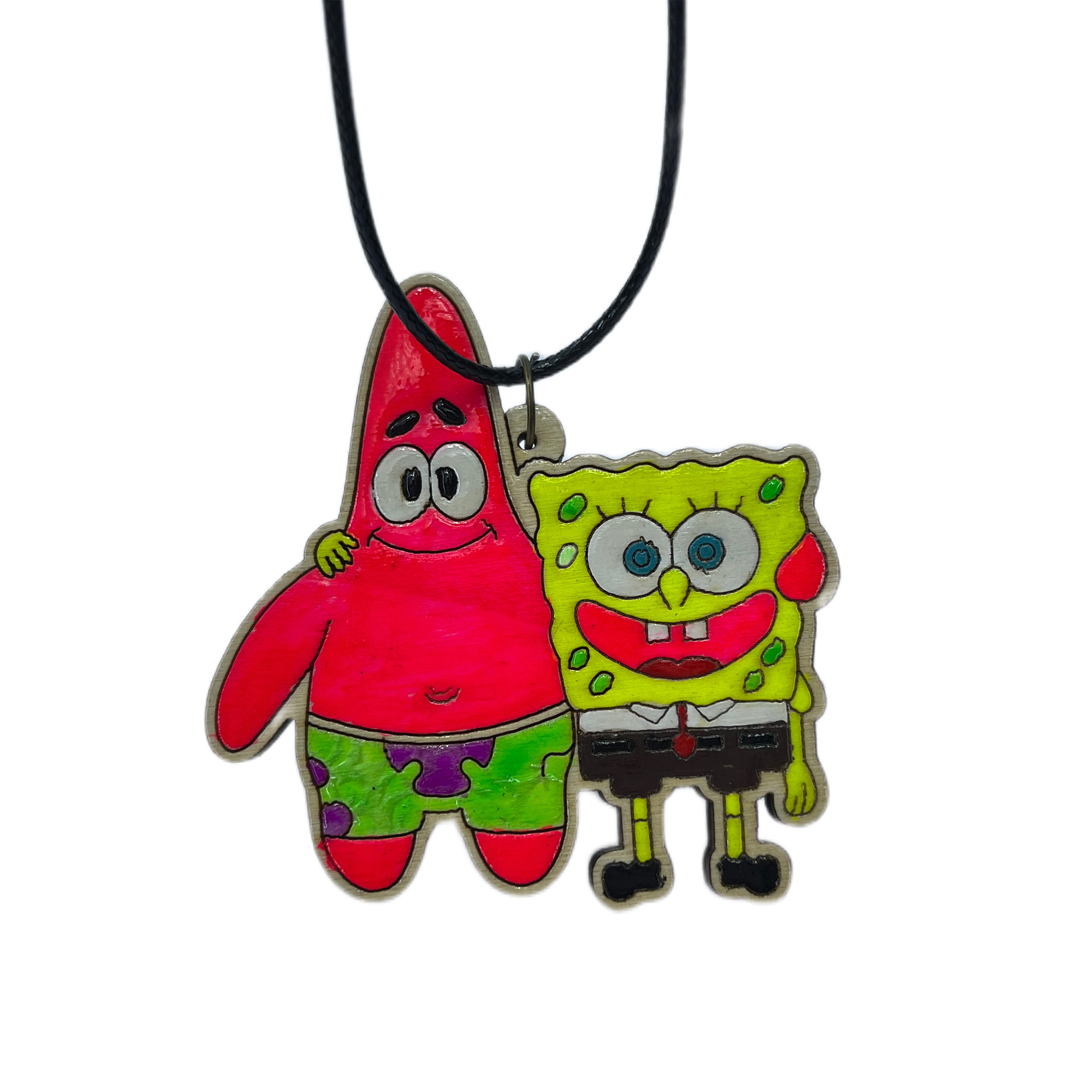 گردنبند دخترانه مدل چوبی طرح باب اسفنجی و پاتریک