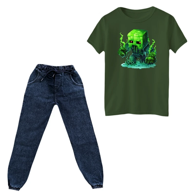 ست تی‌شرت و شلوار پسرانه مدل ماینکرفت کد 16