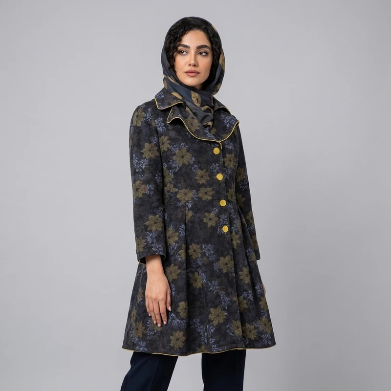 مانتو زنانه گل‌دار کرپ آوناسیس مدل Bevernis