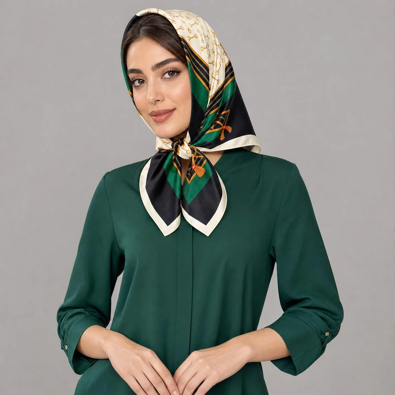 مینی اسکارف ابریشم توییل زنانه مدل مزونی جدید کد ab300 با طول و عرض 68*68 سانتی‌متر