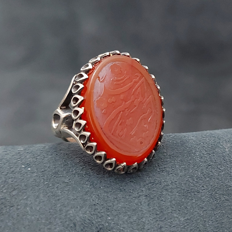 انگشتر نقره مردانه مدل عقیق یا امیرالمومنین حیدر کد VA5352