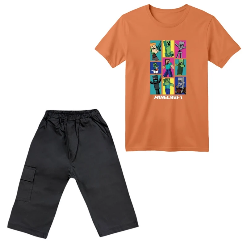 ست تی‌شرت آستین کوتاه و شلوارک پسرانه مدل ماینکرفت کد 21