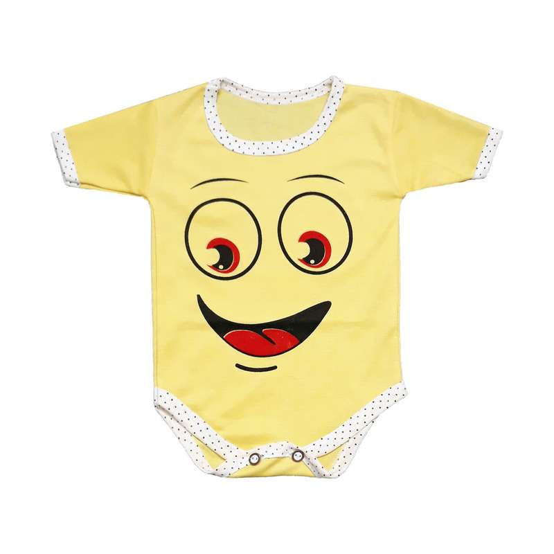 بادی آستین کوتاه نوزادی مدل Smile رنگ زرد