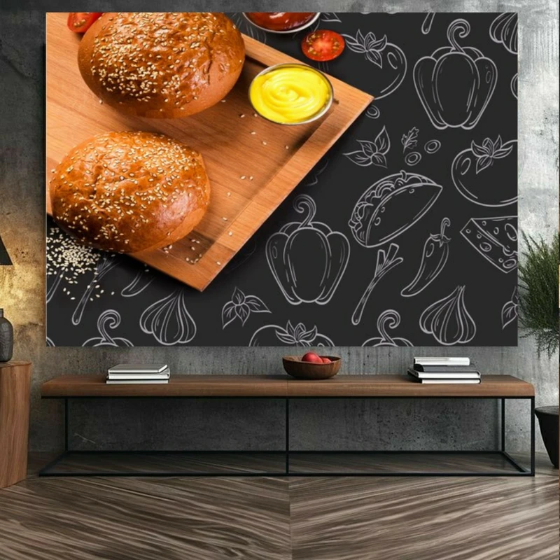 تابلو بوم طرح مخمل همبرگر و سس خردل کد GR1495