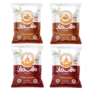 اسنک سویق پفی حبوبات با طعم چیز برگر آتشین مهدیار -50 گرم بسته 4 عددی