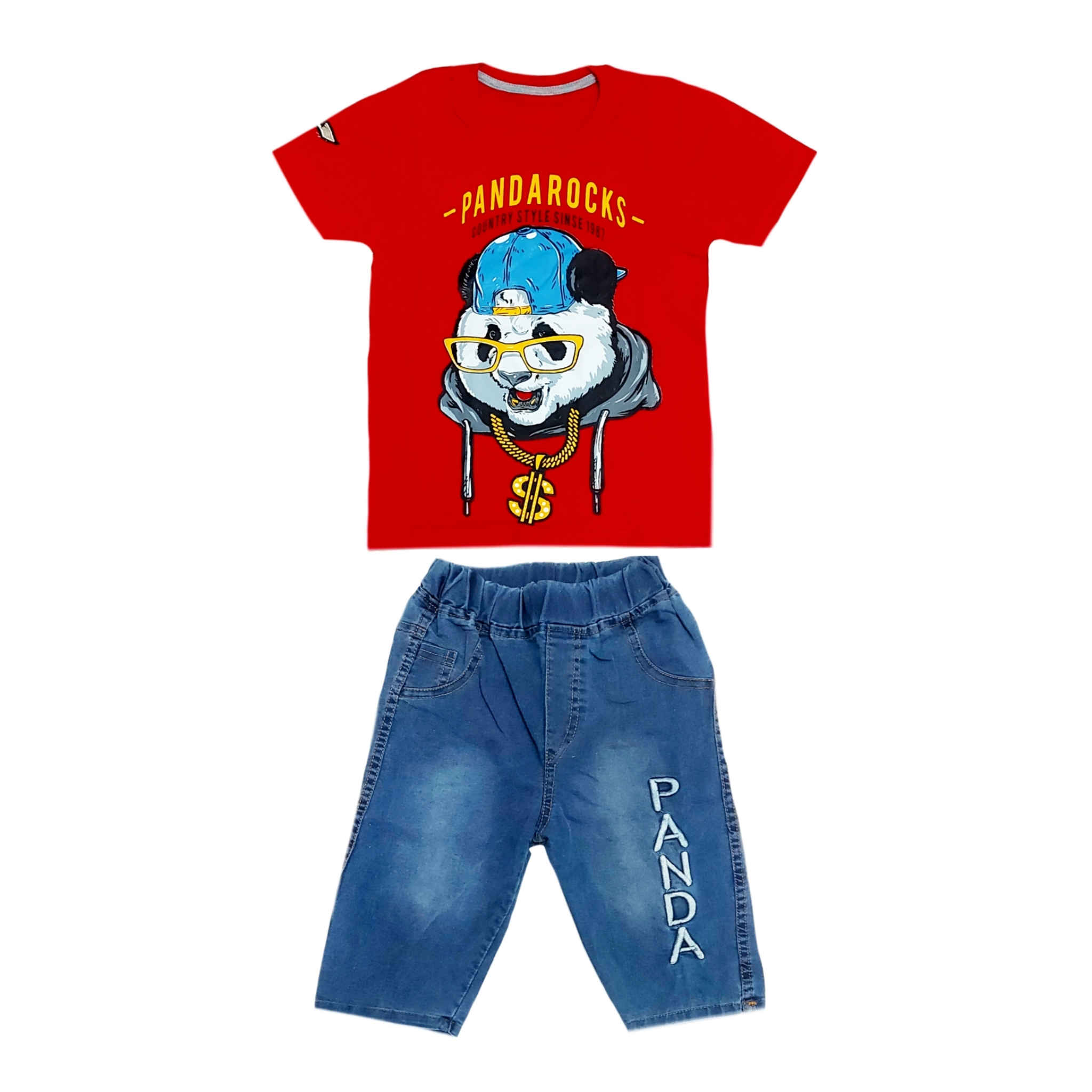 ست تی شرت و شلوارک پسرانه مدل PANDAROCKS کد 0312