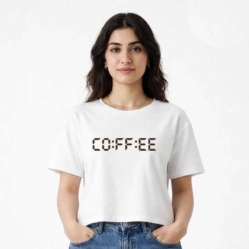 کراپ تی شرت آستین کوتاه زنانه طرح cofee