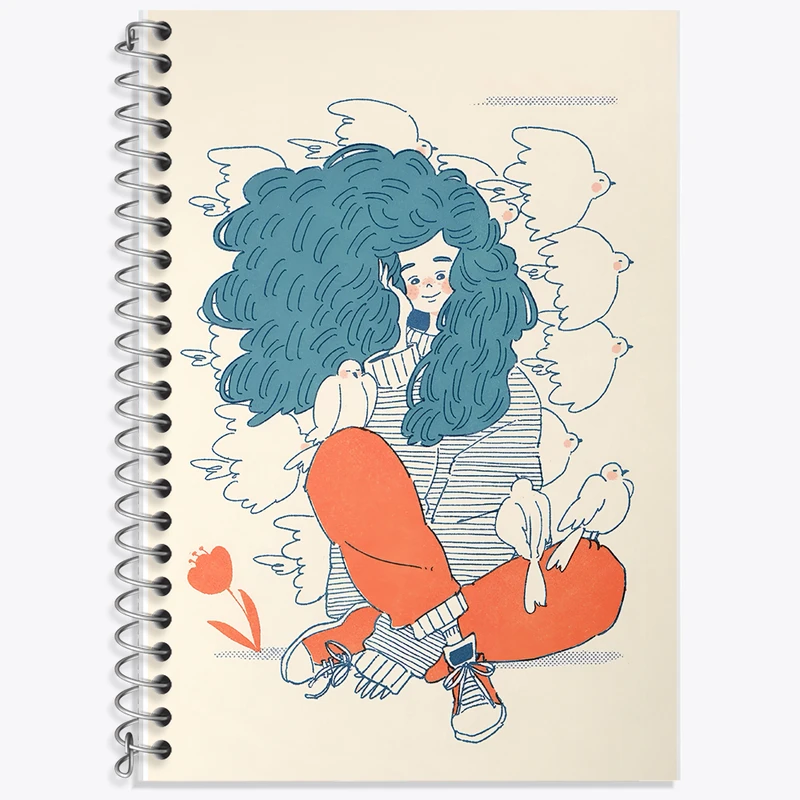 دفتر زبان 50 برگ خندالو مدل دو خط طرح دختر و کبوترها کد F7377