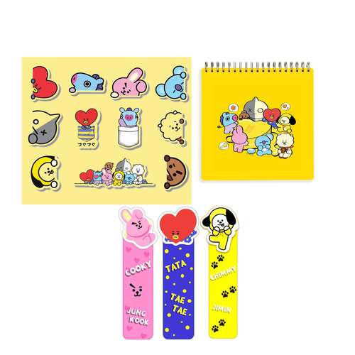 دفترچه یادداشت طرح بی تی اس کد 30 به همراه نشانگر کتاب و برچسب مجموعه 14 عددی