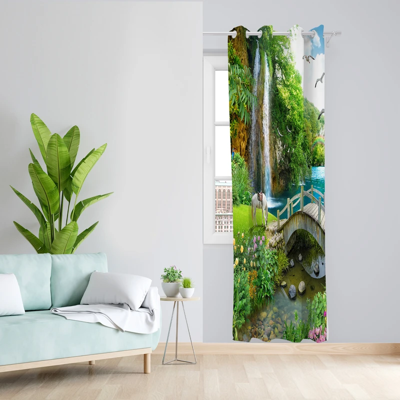 پرده طرح منظره مدل مخمل پانچی کد 4800 z سایز 140x200 سانتی متر