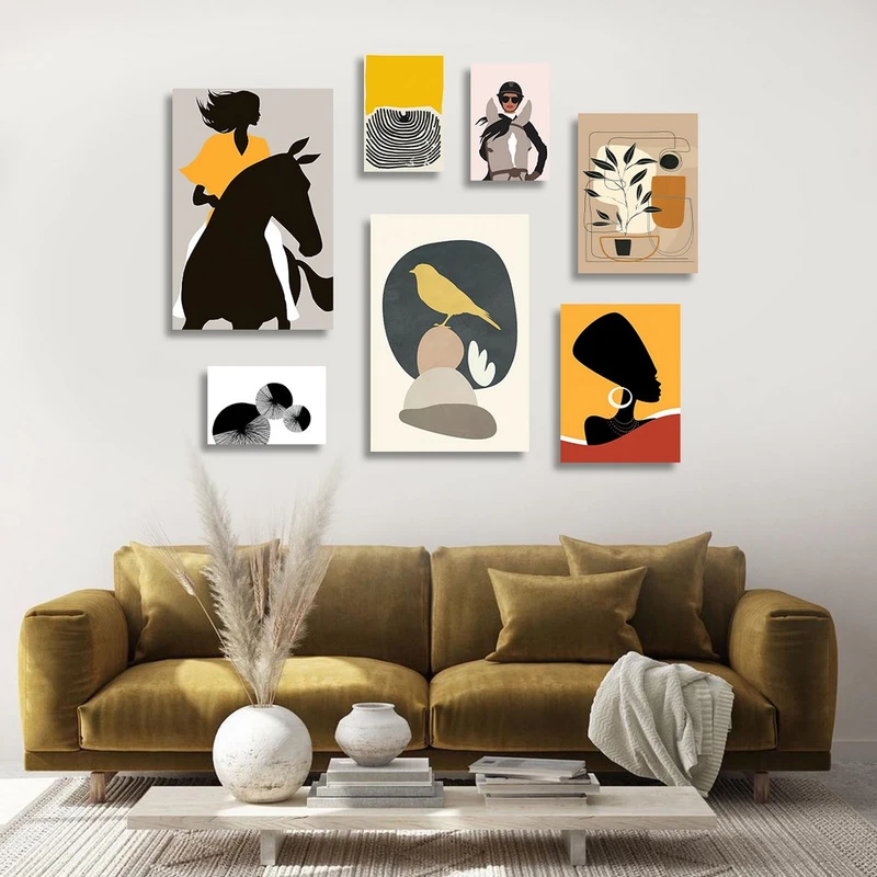 تابلو شاسی بکلیت طرح نقاشی دکوری مدرن سبک مینیمال مدل SH-1498 مجموعه 7 عددی