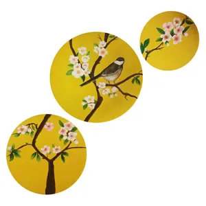 بشقاب دیوارکوب سفالی مدل پرنده و درخت مجموعه سه عددی