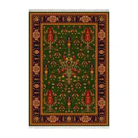 فرش ماشینی 1000 شانه زانیس زمینه سبز حاشیه سرمه ای مدل چاپی