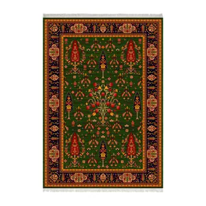 فرش ماشینی 1000 شانه زانیس زمینه سبز حاشیه سرمه ای مدل چاپی