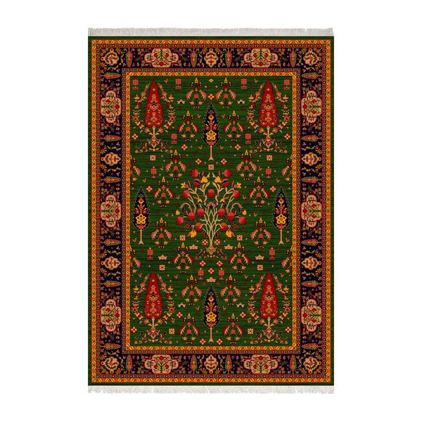 فرش ماشینی 1000 شانه زانیس زمینه سبز حاشیه سرمه ای مدل چاپی