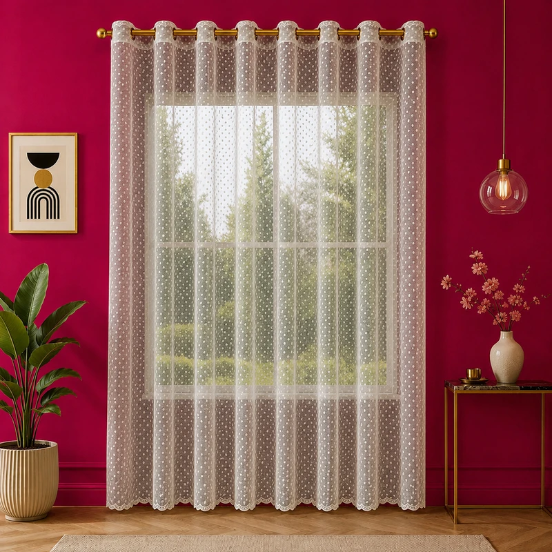 پرده پانچ تیکو دکو مدل تور راشل کادکا طرح اشرفی دالبوردار سایز 280 × 300 سانتی‌متر  