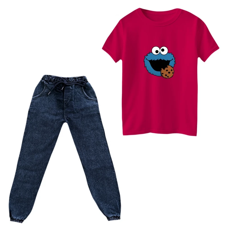 ست تی‌شرت و شلوار پسرانه مدل هیولا آبی کد 02