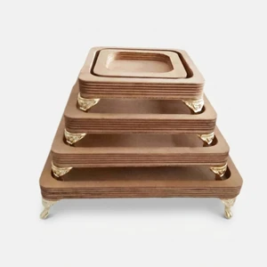 ظرف سرو چوبی پایه دار مدل ply05 مجموعه 5 عددی از چوب روس باکیفیت، ضدآب و بادوام مناسب آجیل خوری، میوه خوری و شکلات خوری، قابلیت شست وشو با دست و استفاده در میهمانی و پذیرایی