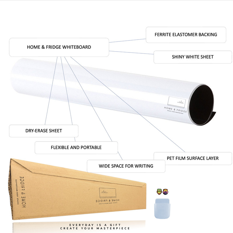 تخته وایت برد هوم اند فریج مدل 1 سایز 60x40 سانتی متر به همراه هولدر مغناطیسی و مگنت یخچالی مجموعه ۴ عددی
