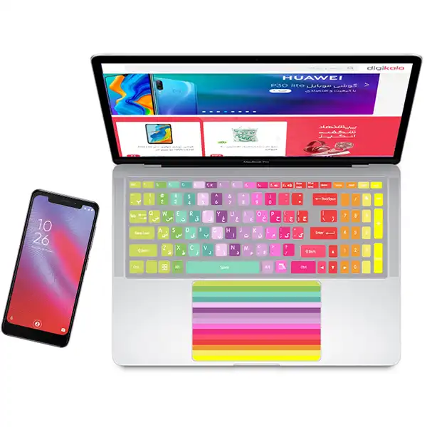 استیکر لپ تاپ راتیانا مدل Rangin_kaman  مناسب برای لپ تاپ 15 تا 17 اینچ به همراه برچسب حروف فارسی کیبورد