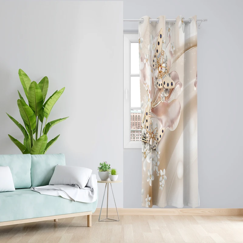 پرده طرح پروانه مدل مخمل پانچی کد L 1339L Z سایز 140x200 سانتی متر