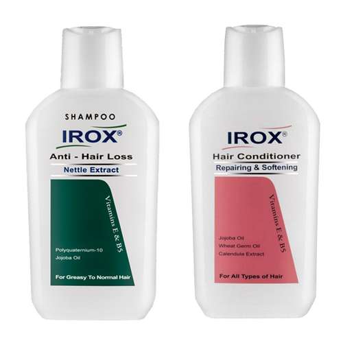 شامپو ضدریزش مو ایروکس مدل گزنه حجم 200 میلی لیتر به همراه نرم کننده مو حجم 200 میلی لیتر