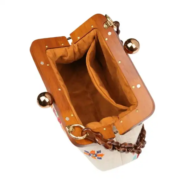 کیف مجلسی زنانه مدل دهانه چوبی حوض نقاشی