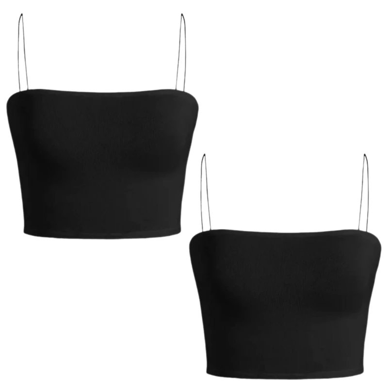 کراپ‌تاپ زنانه مدل بند ماکارونی بسته 2 عددی