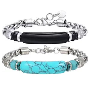 دستبند سنگی گالری گوهرسنگ مدل اونیکس و فیروزه کد GS1476NEW-2 مجموعه 2 عددی