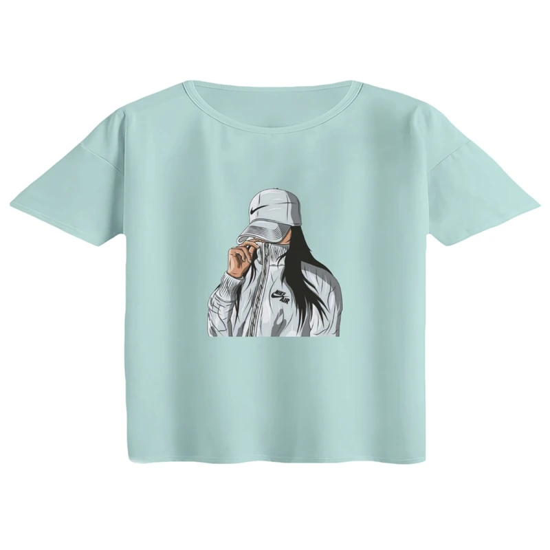 کراپ تی‌شرت آستین کوتاه زنانه مدل دختر کلاهدار