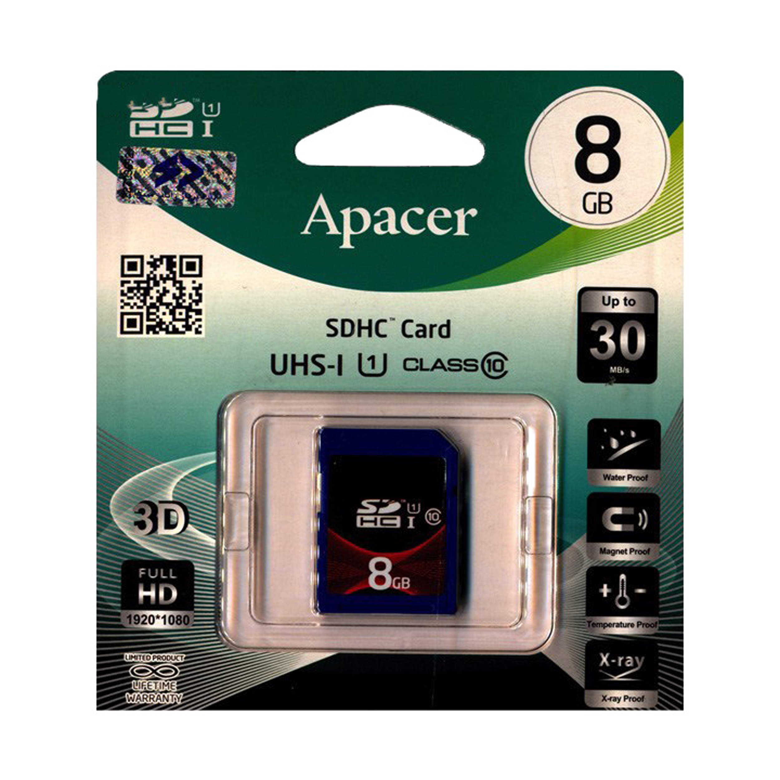 کارت حافظه SDHC اپیسر کلاس 10 استاندارد UHS-I U1 سرعت 30MBps ظرفیت 8 گیگابایت