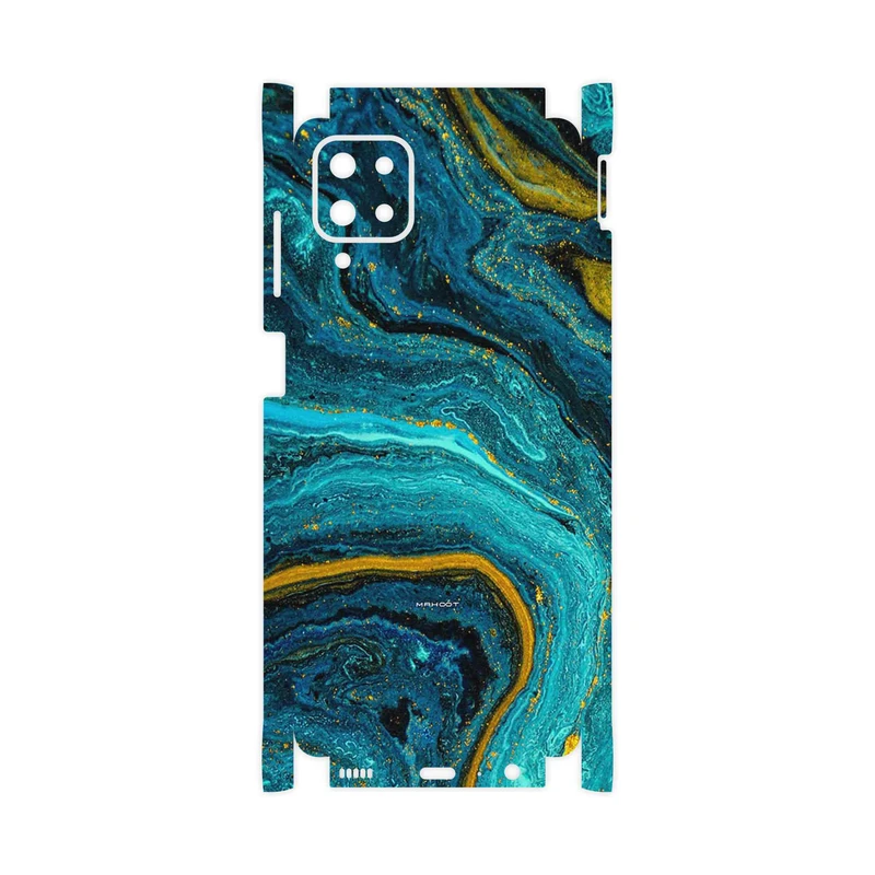 برچسب پوششی ماهوت مدل Turquoise marblewith golden streaks-FullSkin مناسب برای گوشی موبایل سامسونگ Galaxy A12 Nacho