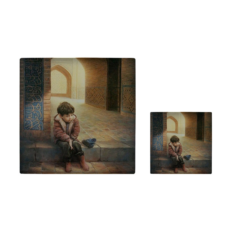  کاشی کارنیلا طرح پسر بچه در شبستان مدل لوحی آویز کد kla141 مجموعه 2 عددی