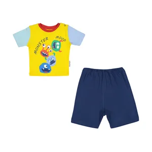 ست تی شرت آستین کوتاه و شلوارک نوزادی پسرانه آدمک مدل 2171243-19